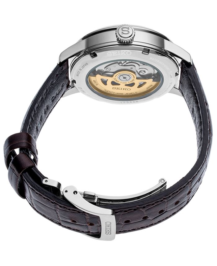 Seiko Men's Automatic Presage Brown Leather Strap Watch 40.5mm Macy's