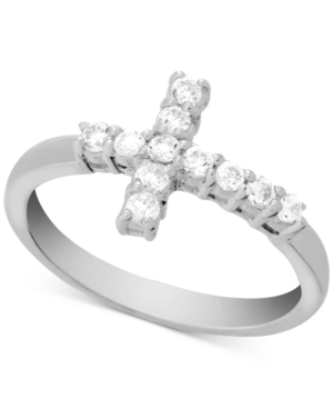 image of Essentials Crystal Cross Ring in Fine Silver-Plate