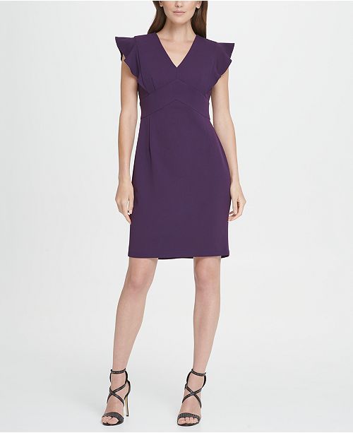 Dkny V Neck Ruffle Cap Sleeve Sheath Dress And Reviews Dresses Women Macys