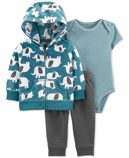 Carter S Baby Boys 3 Pc Elephant Jacket Bodysuit Jogger Pants