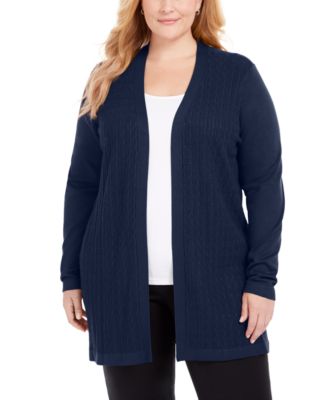 Karen Scott Plus Size Open-Front Cable-Knit Cardigan, Created for Macy ...