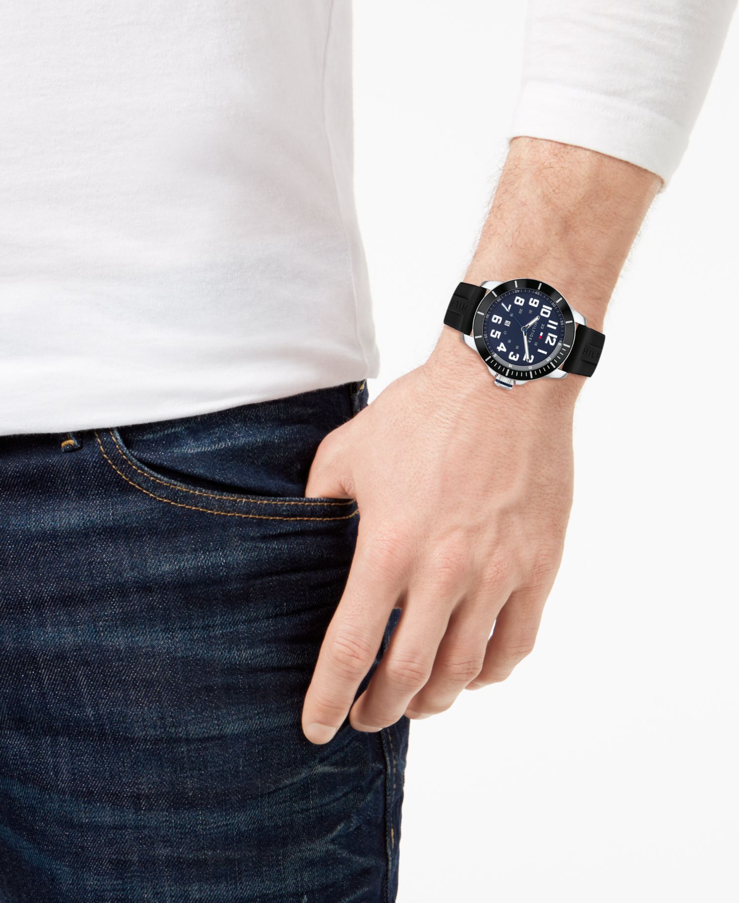 Men's Black Silicone Strap Watch 44mm