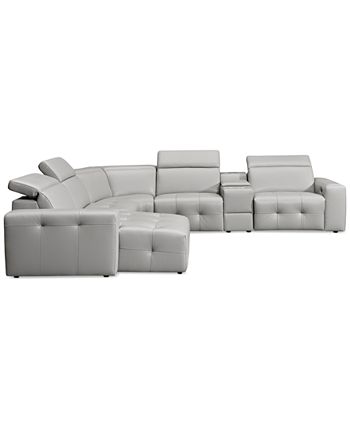 Furniture - Haigan 6-Pc. Leather Chaise Sectional Sofa with 2 Power Recliners
