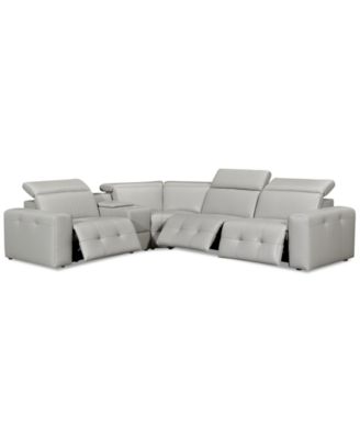Haigan 5-Pc. Leather "L" Shape Sectional Sofa with 3 Power Recliners, Created for Macy's