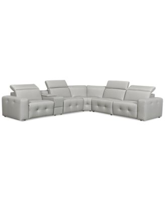 Haigan 6-Pc. Leather "L" Shape Sectional Sofa with 2 Power Recliners, Created for Macy's