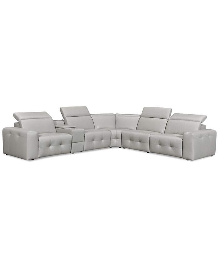 Furniture - Haigan 6-Pc. Leather "L" Shape Sectional Sofa with 2 Power Recliners