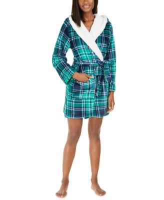 Jenni - Faux-Fur-Trim Plaid Robe