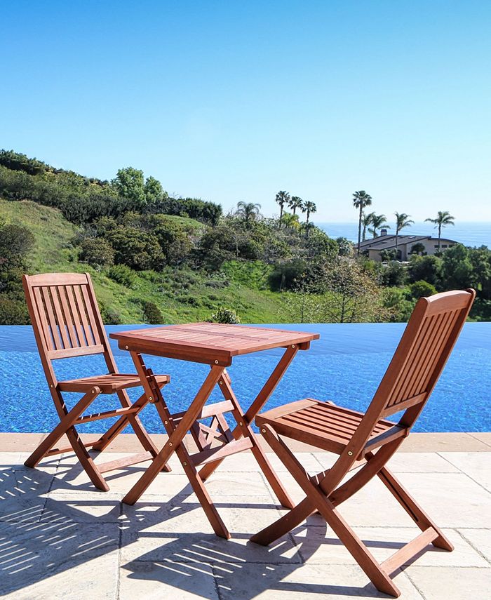 VIFAH Malibu 3 Piece Wood Outdoor Patio Bistro Set Macy s
