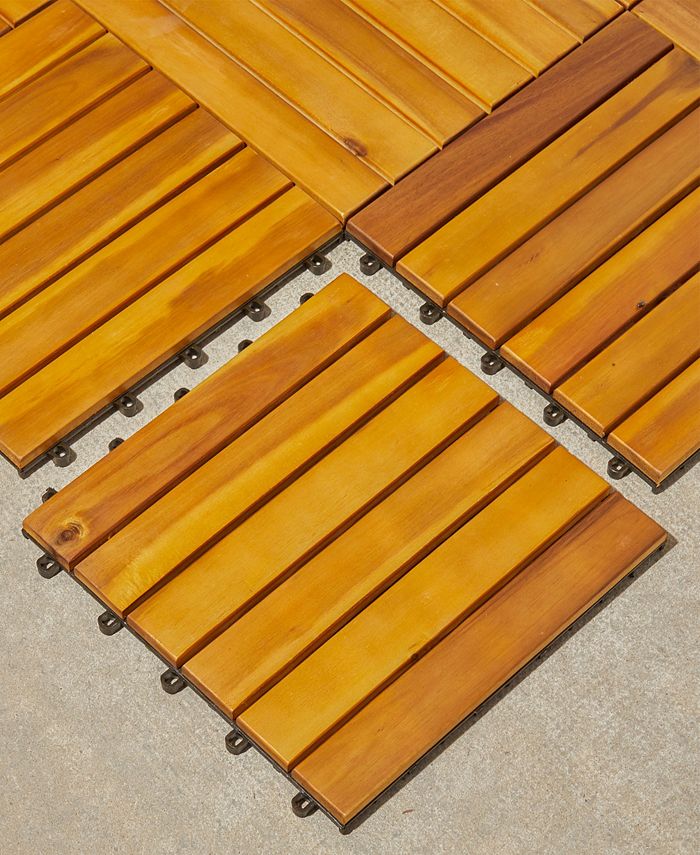 VIFAH Outdoor Patio 6-Slat Acacia Interlocking Deck Tile Set of 10 ...