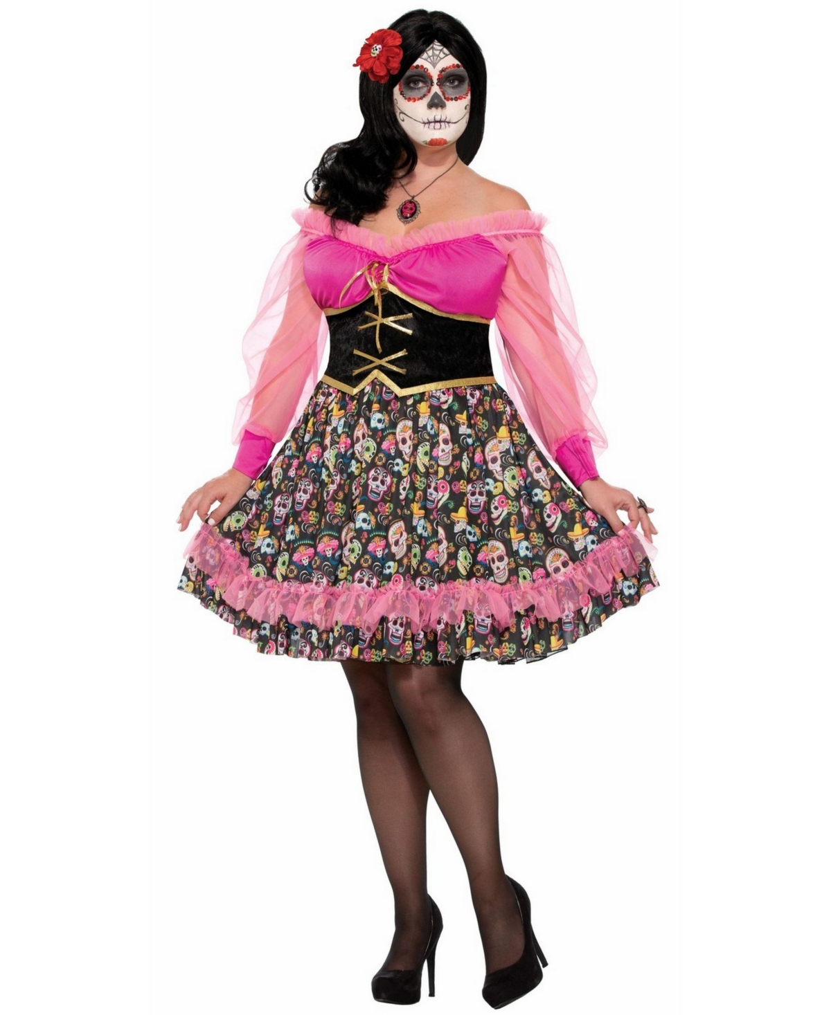 Women's Day of The Dead Women's Plus Adult Costume - Pink