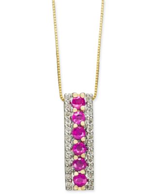 Macy's - Ruby (7/8 ct. t.w.) & Diamond (1/4 ct. t.w.) 18" Pendant Necklace in 14k Gold