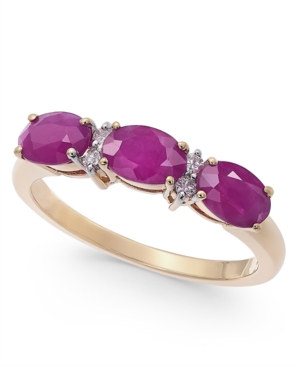 image of Certified Ruby (1-3/4 ct. t.w.) & Diamond (1/20 ct. t.w.) Three-Stone Ring in 14k Gold