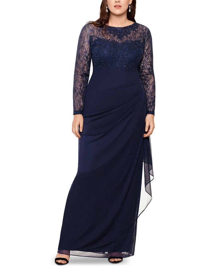 Xscape long best sale sleeve beaded gown