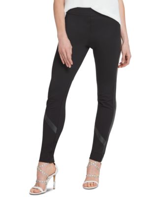 DKNY Pull-On Faux-Leather Trim Pants - Macy's