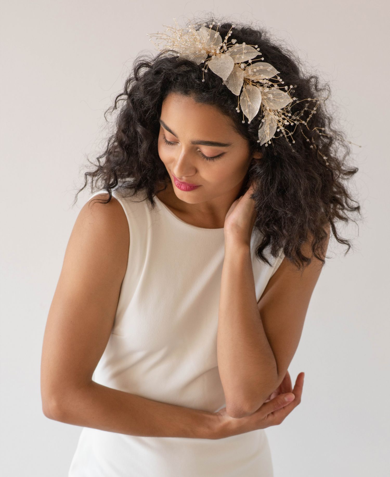 Organza Bridal Hair Crown with Crystals