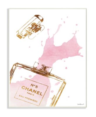 Glam Perfume Bottle Splash Pink Gold Wall Plaque Art, 12.5" x 18.5"