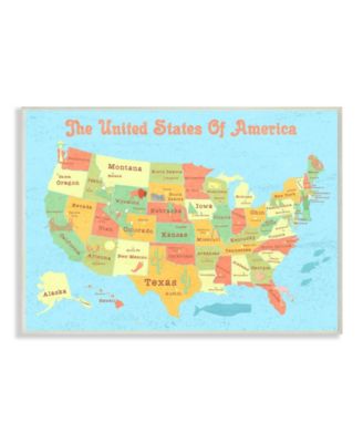 United States of America USA Kids Map Wall Plaque Art, 12.5" x 18.5"