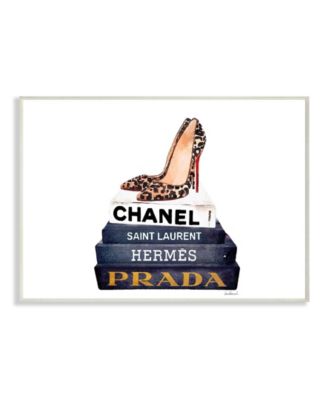 Glam Fashion Book Set Leopard Pumps Heels Wall Plaque Art, 10" x 15"