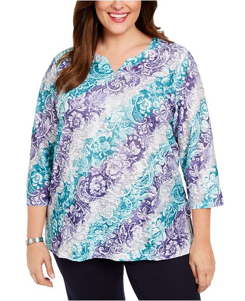Alfred Dunner Plus Size Diagonal Scroll Printed Tunic & Reviews - Tops ...