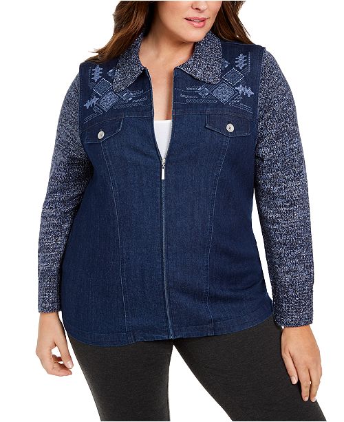Alfred Dunner Plus Size Autumn Harvest Embellished Denim Jacket