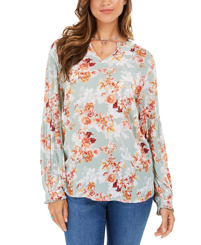 Style & Co Petite Printed Split-Neck Top, Created For Macy's - Macy's