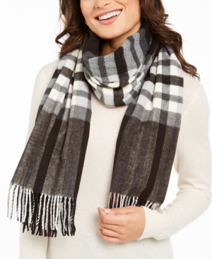 V Fraas Exploded Plaid Wrap Cash Mink Scarf