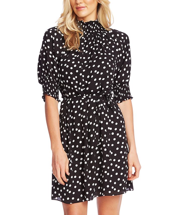 CeCe Dot-Print Shirred Dress & Reviews - Dresses - Women - Macy's