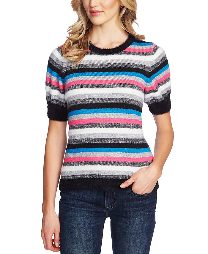 CeCe Metallic Striped Puff-Sleeve Sweater - Macy's