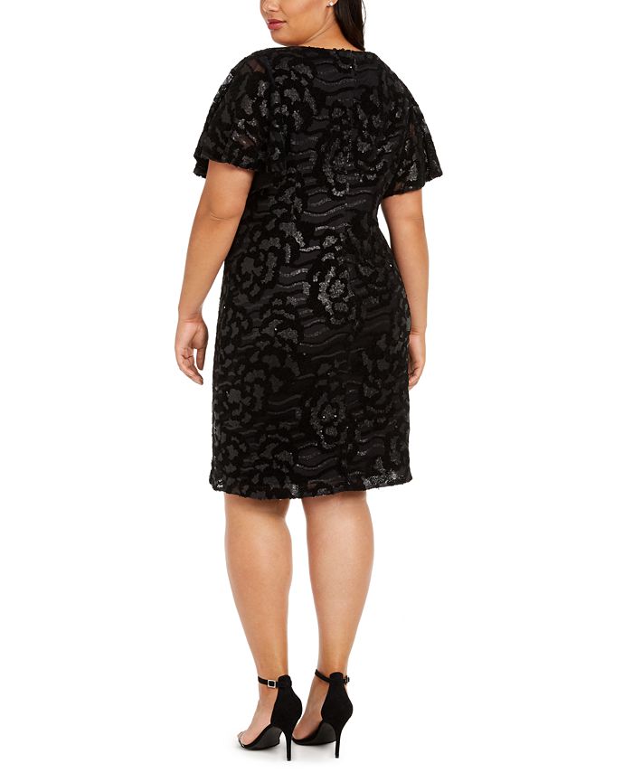 Calvin Klein Women's Sequined Embossed Velvet Dress Black Size 8