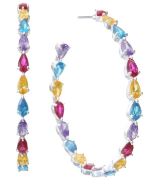 image of Trifari Silver-Plated Cubic Zirconia Hoop Earrings