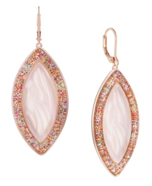 image of Trifari Rose Gold-Tone Pink and Glitter Drop Earrings
