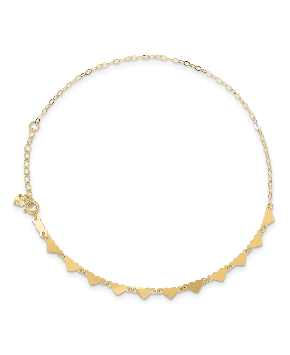 Anklet Oval and Hearts Chain Anklet in 14k Yellow Gold - Gold