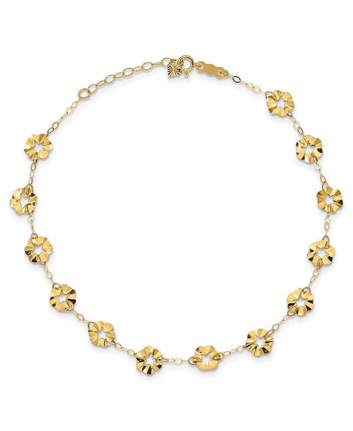 Flower Anklet With 1 extender in 14k Yellow Gold