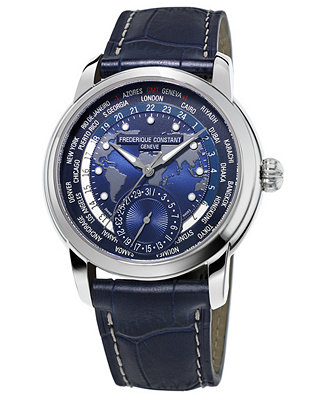 Frederique Constant Men's Swiss Automatic Classic Worldtimer Manufacture  Blue Alligator Leather Strap Watch 42mm & Reviews - All Watches - Jewelry &  