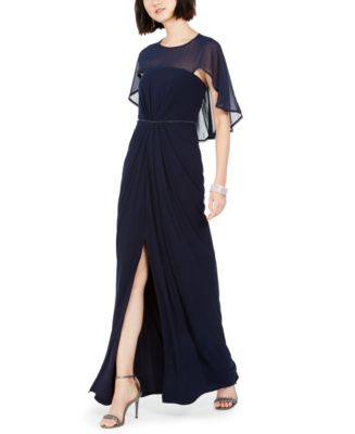 Adrianna Papell Ruched-Cape Gown - Macy's