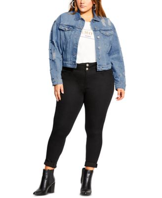 plus size studded denim jacket