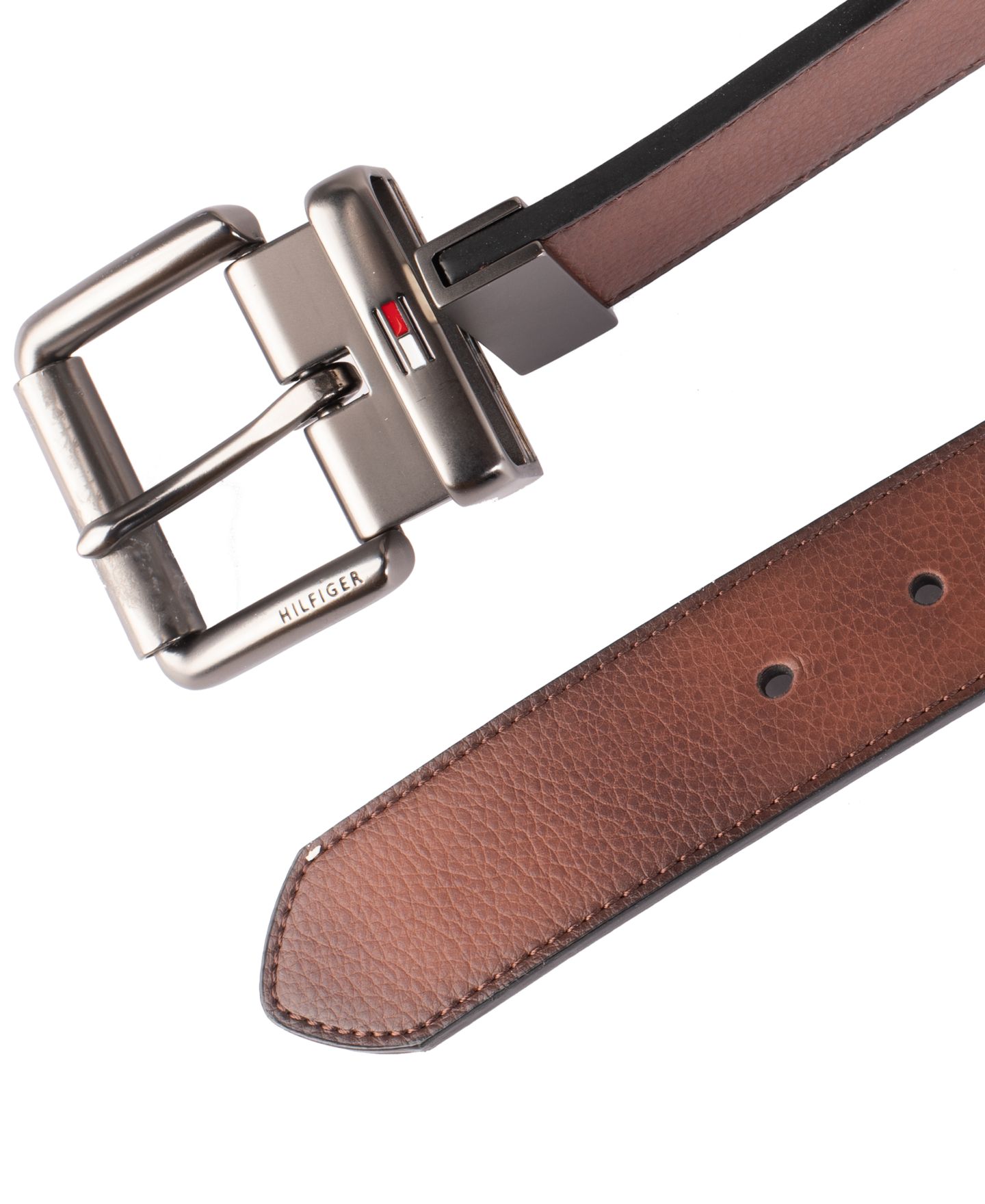 Мужской ремень Tommy Hilfiger Two-In-One Reversible Casual Matte and Pebbled Belt, цвет: Коричневый / Чёрный — фото 3