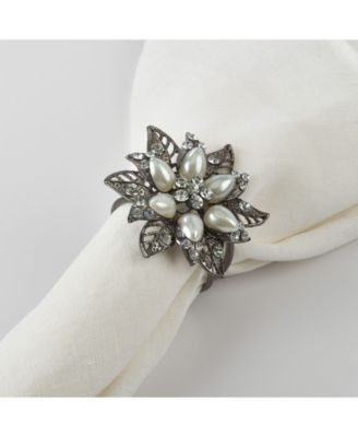 Bejeweled Flower Design Napkin Ring, Set of 4