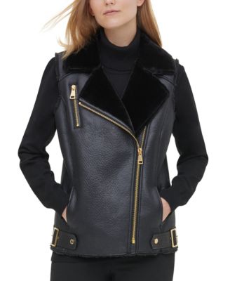 Calvin Klein - Faux-Fur-Trim Motorcycle Vest