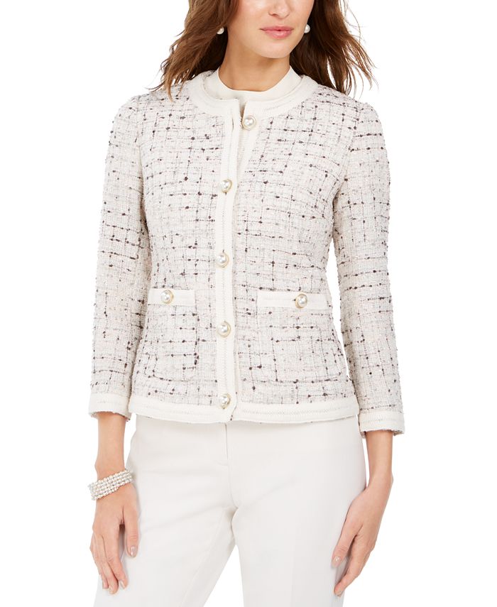Anne Klein Collarless Tweed Jacket - Macy's