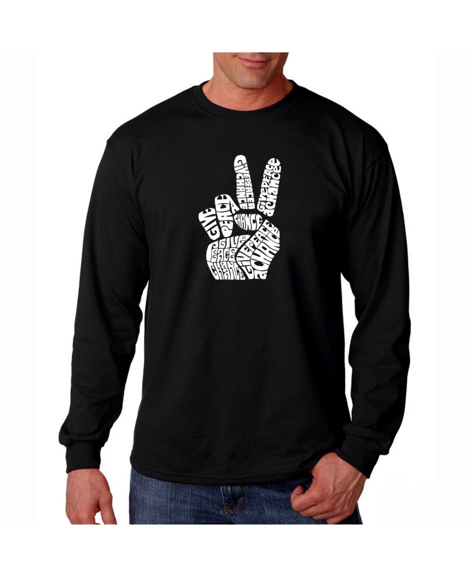Men's Word Art Long Sleeve T-Shirt - Peace Fingers