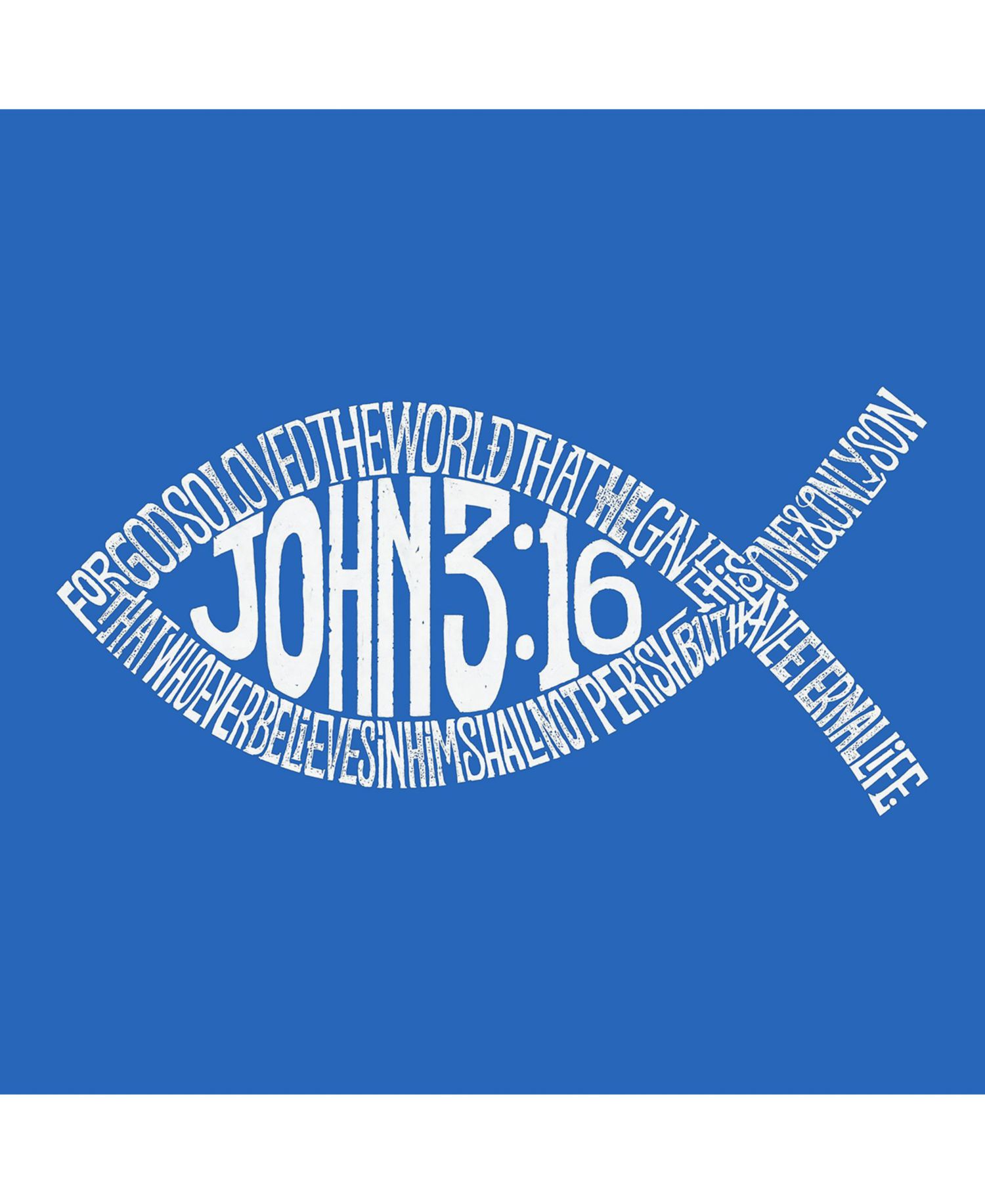Men's Word Art Long Sleeve T-Shirt - John 3:16 Fish Symbol