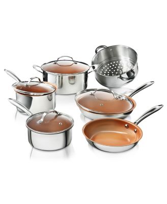 Stainless Steel 10-Piece Pro Chef Non-Stick Ti-Cerama Premium Cookware Set with Lids