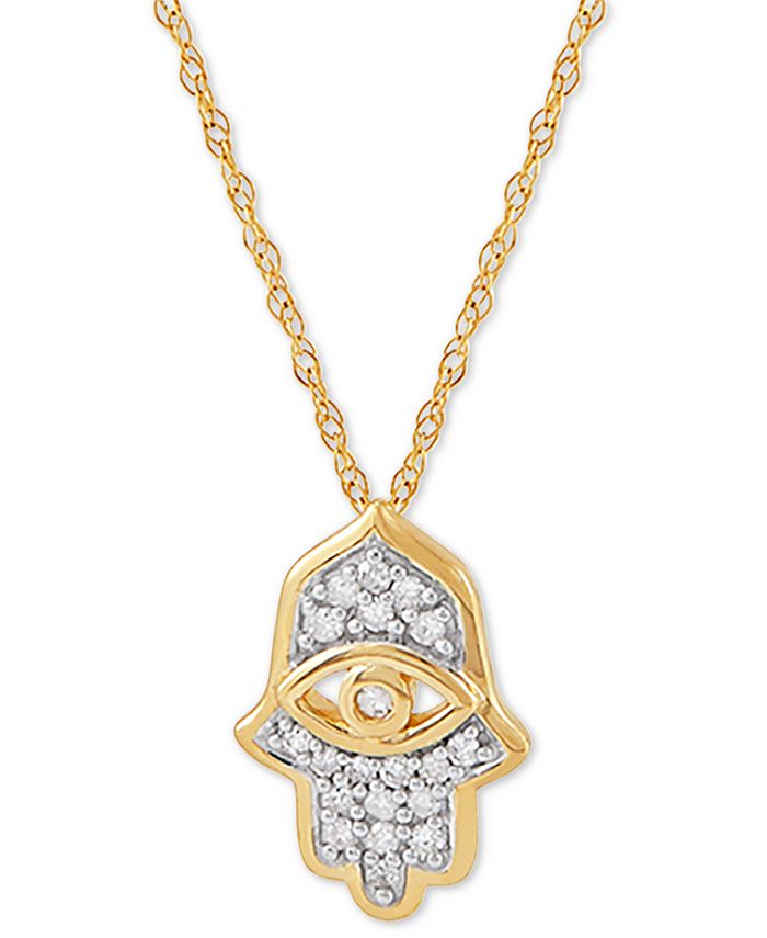 Macy's Diamond Hamsa Pendant Necklace (1/10 ct. t.w.) in 10k Gold - Macy's