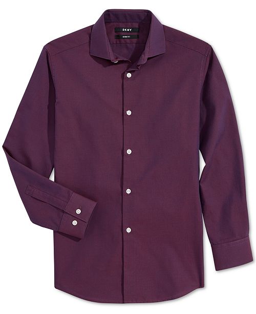 Dkny Big Boys Skinny Fit Burgundy Neat Dobby Dress Shirt Reviews