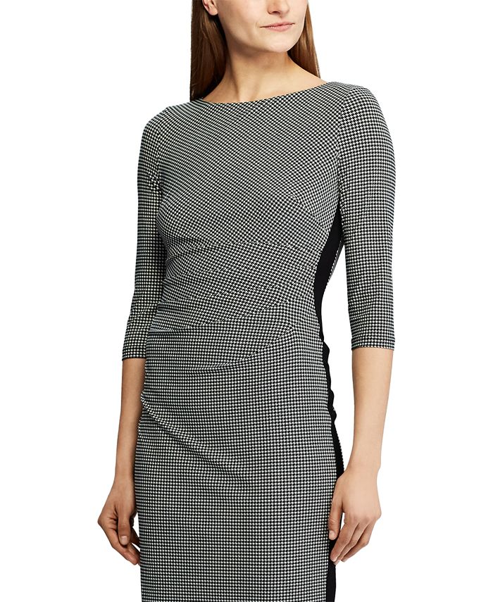 Lauren by Ralph Lauren Women's Ruched Jersey Dress Black/Colonial Cream Size 12P