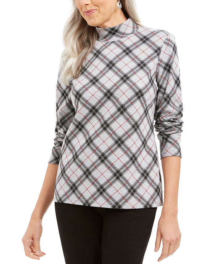Karen Scott Womens Long Sleeve Mock Neck Cotton Top White Size Petite S main image 0