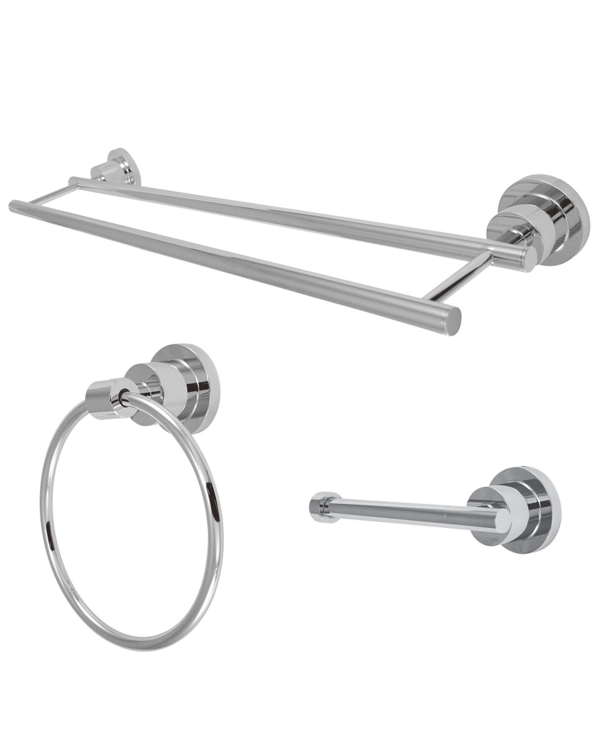 Kingston Brass Concord 3-Pc. Dual Towel Bar Bathroom Accessories Set in Polished Chrome Bedding