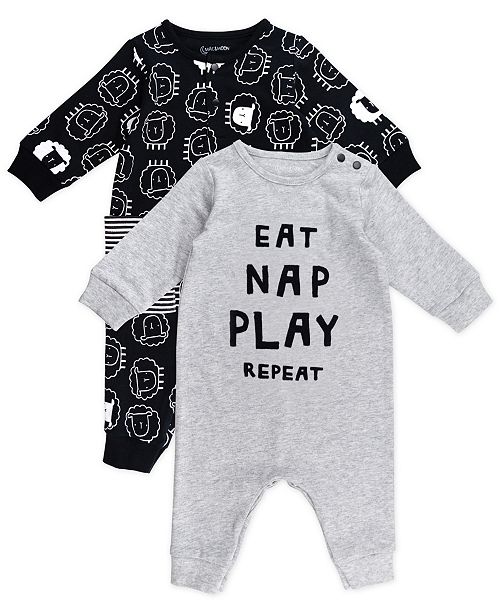 Mac Moon Baby Boy And Girl 2 Pack Sheep Print Unionsuits