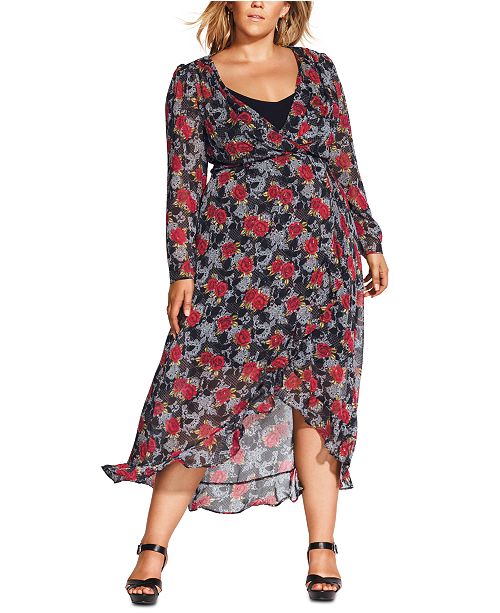 City Chic Trendy Plus Size Floral Print High Low Maxi Dress